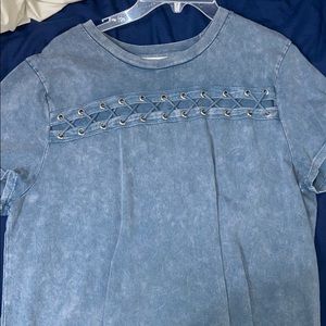 Denim dress with opening on chest